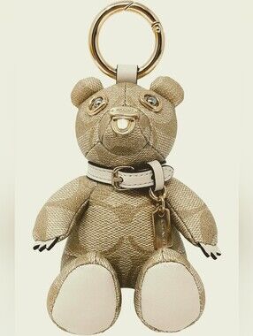 Coach Signature Coated Canvas Bear Bag Charm Light Khaki Style No. CI012